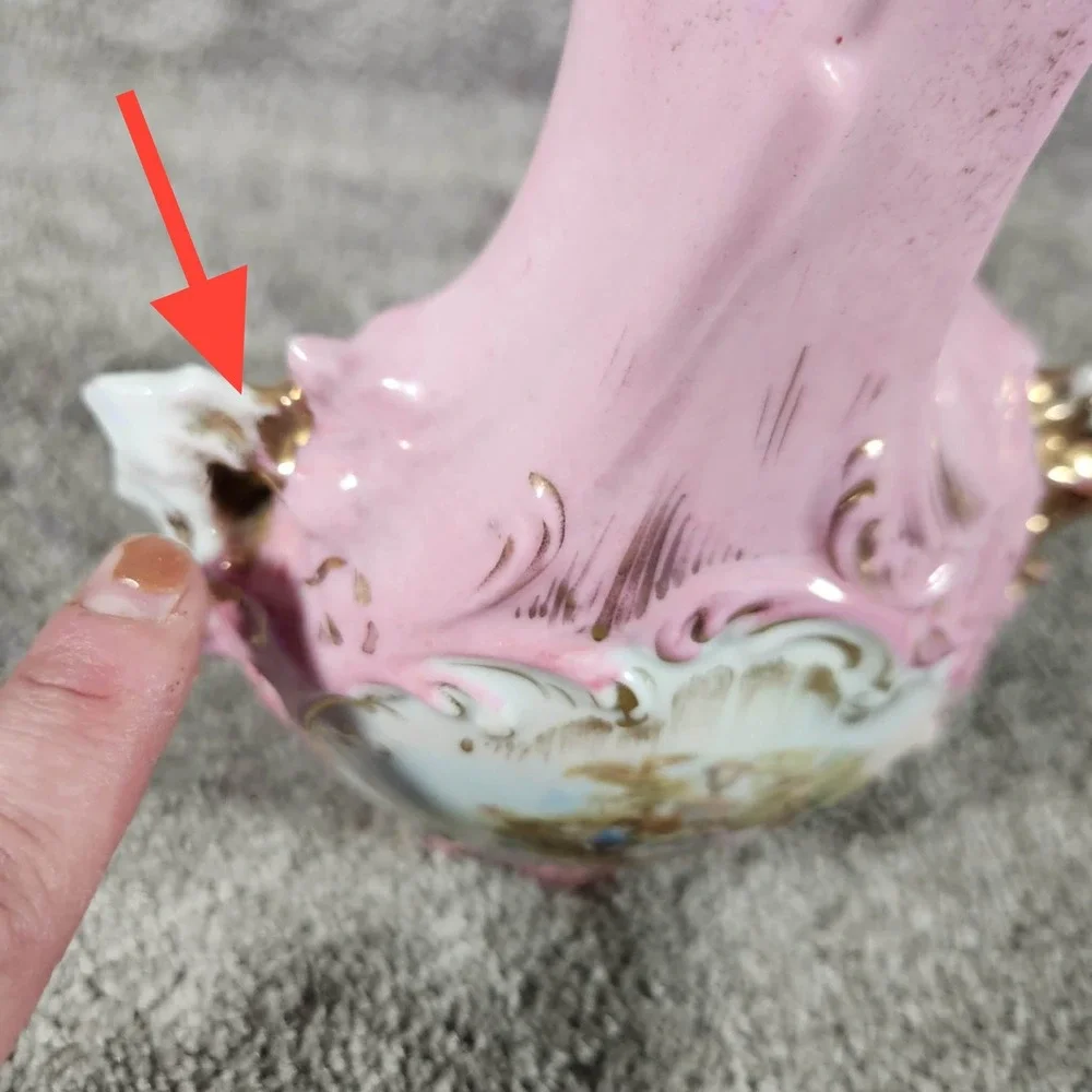 Fragonard Scene Rococo Style Porcelain‎ Bud Vase Pink Gold Gilt
